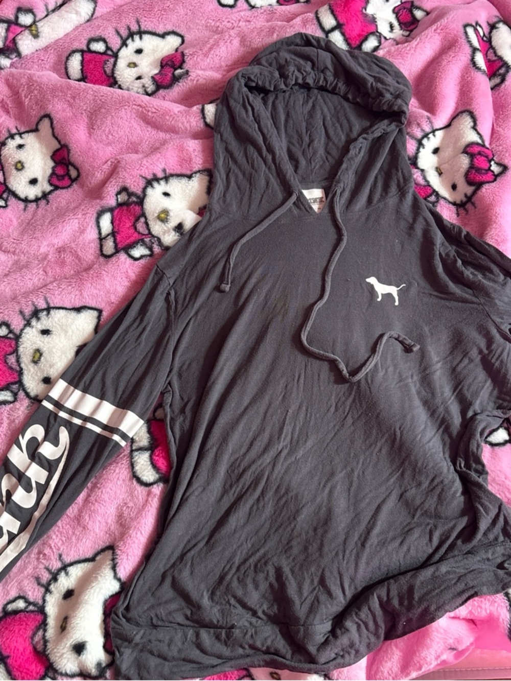 Victoria’s Secret PINK Hooded Long Sleeve Top – Size XS (Very Stretchy) 🖤